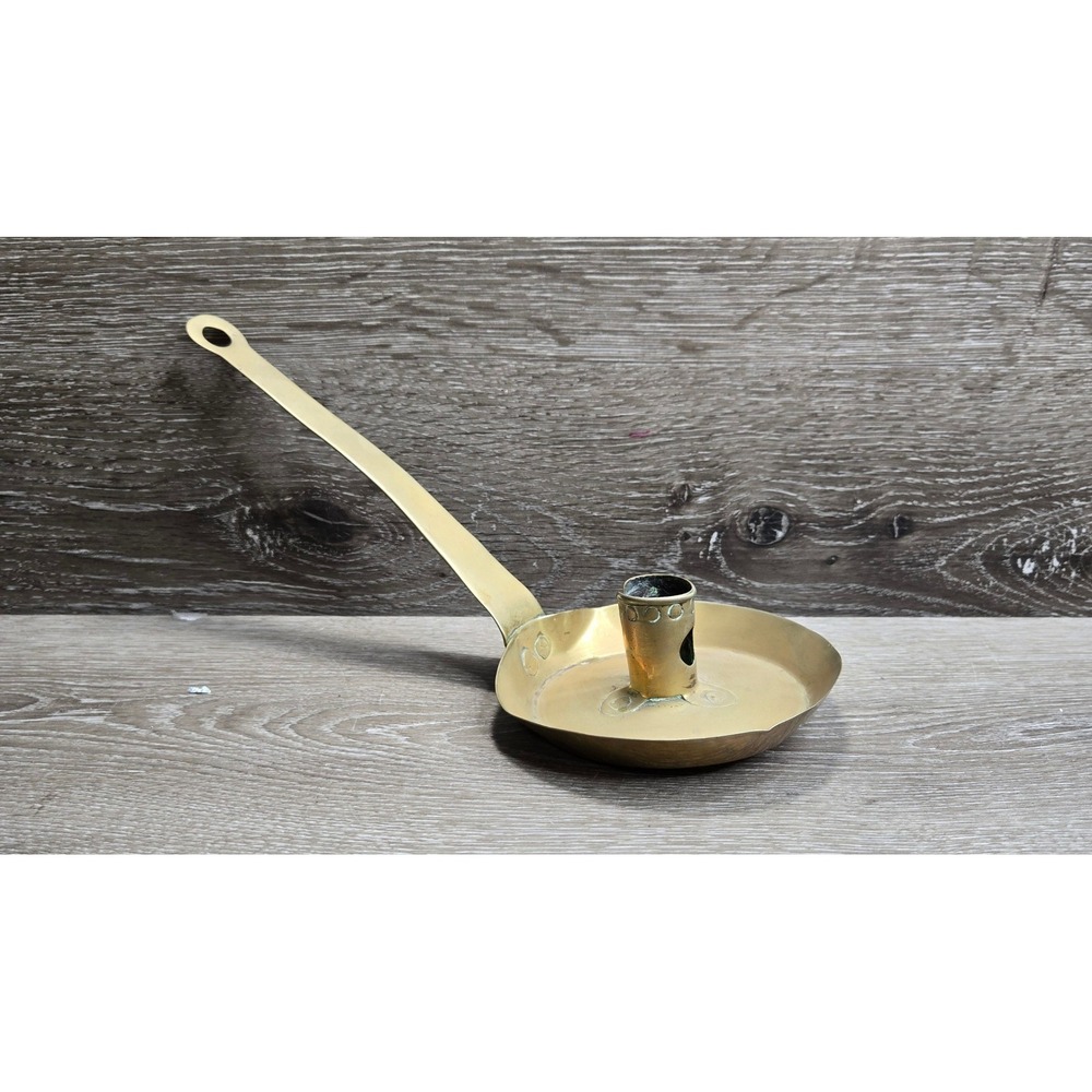 Vintage Brass Chamberstick Candle Holder Long Handle Taper Gold Rustic Decor